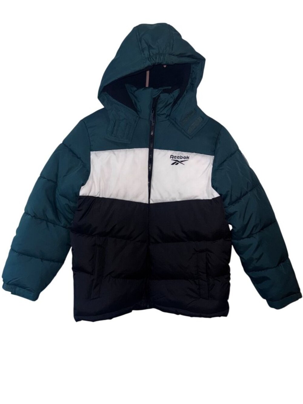 Reebok Kids Puffer Jacket With Hood Colorblock Teal/White/Black L (14/16)